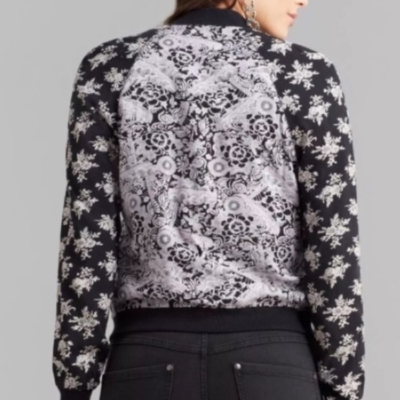 FREE PEOPLE Black Floral Snap Bomber Jacket S - Picture 4 of 13